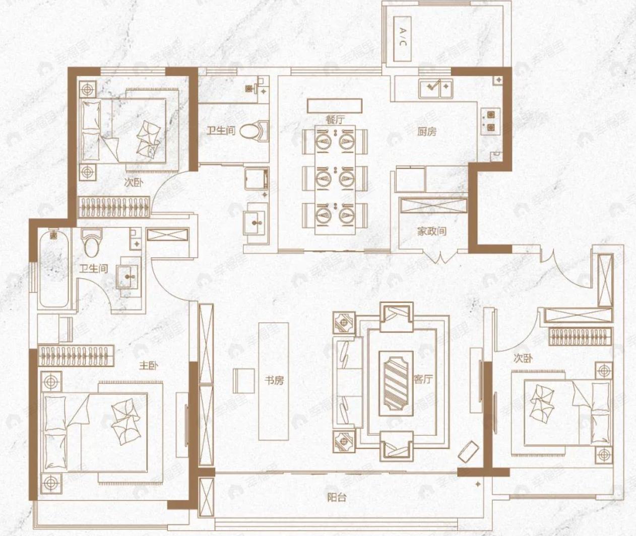 城投万欣城3室2厅2卫户型图