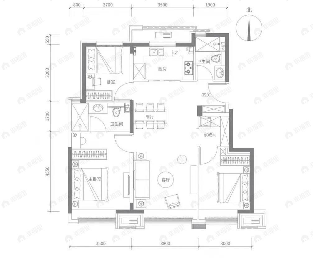 金地北京壹街区3室2厅2卫户型图