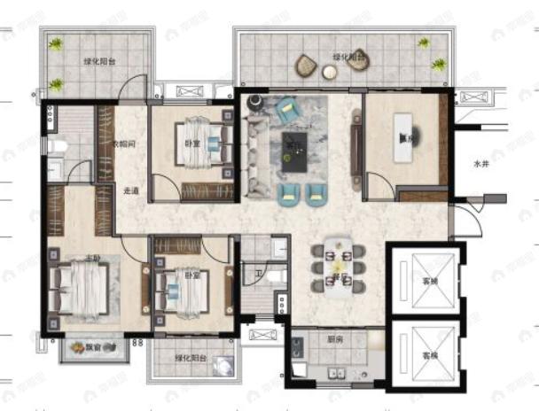 华润置地西园4室2厅2卫户型图