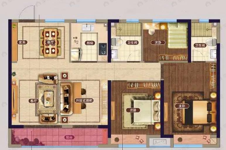 中南熙悦3室2厅2卫户型图