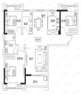 3室2厅2卫建面119平南户型图