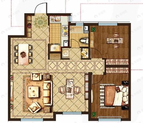 绿地城二期2室2厅1卫户型图