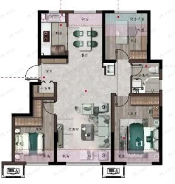 金地九韵风华3室2厅1卫户型图