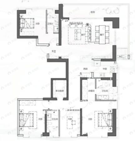 武汉长江中心4室2厅3卫户型图