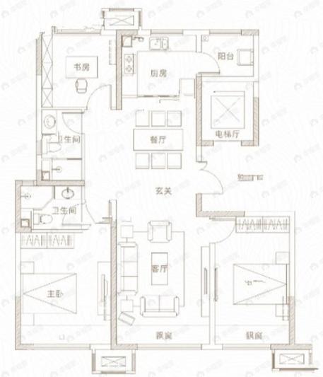 西安长岛国际社区3室2厅2卫户型图