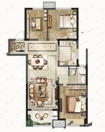 中海阅骊山二期贤庭3室2厅1卫户型图
