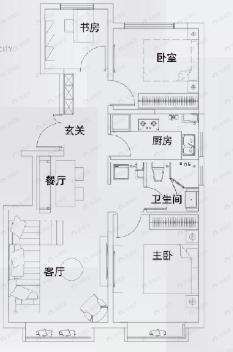 鑫苑盛世天玺3室2厅1卫户型图