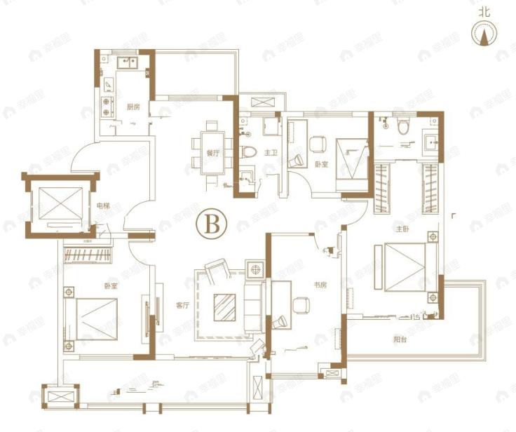 4室2厅2卫建面154平户型图