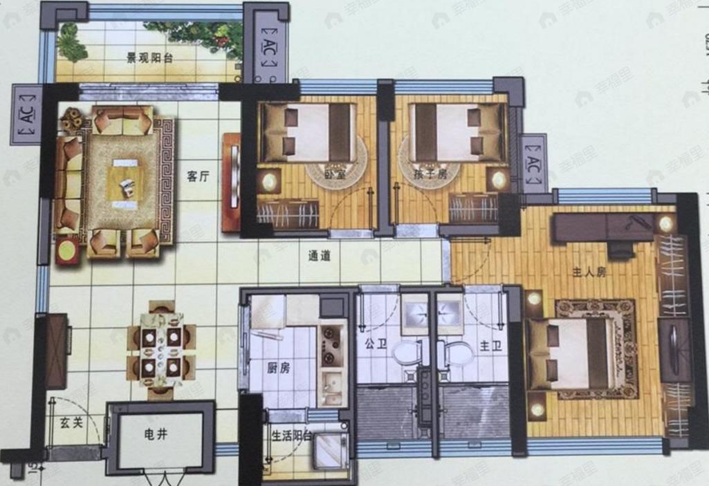 3室2厅1卫建面110平东南户型图