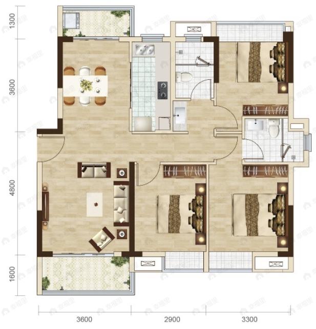 正域尚苑3室2厅2卫户型图