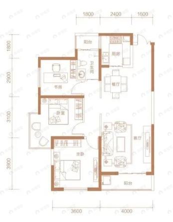香山红叶3室2厅1卫户型图