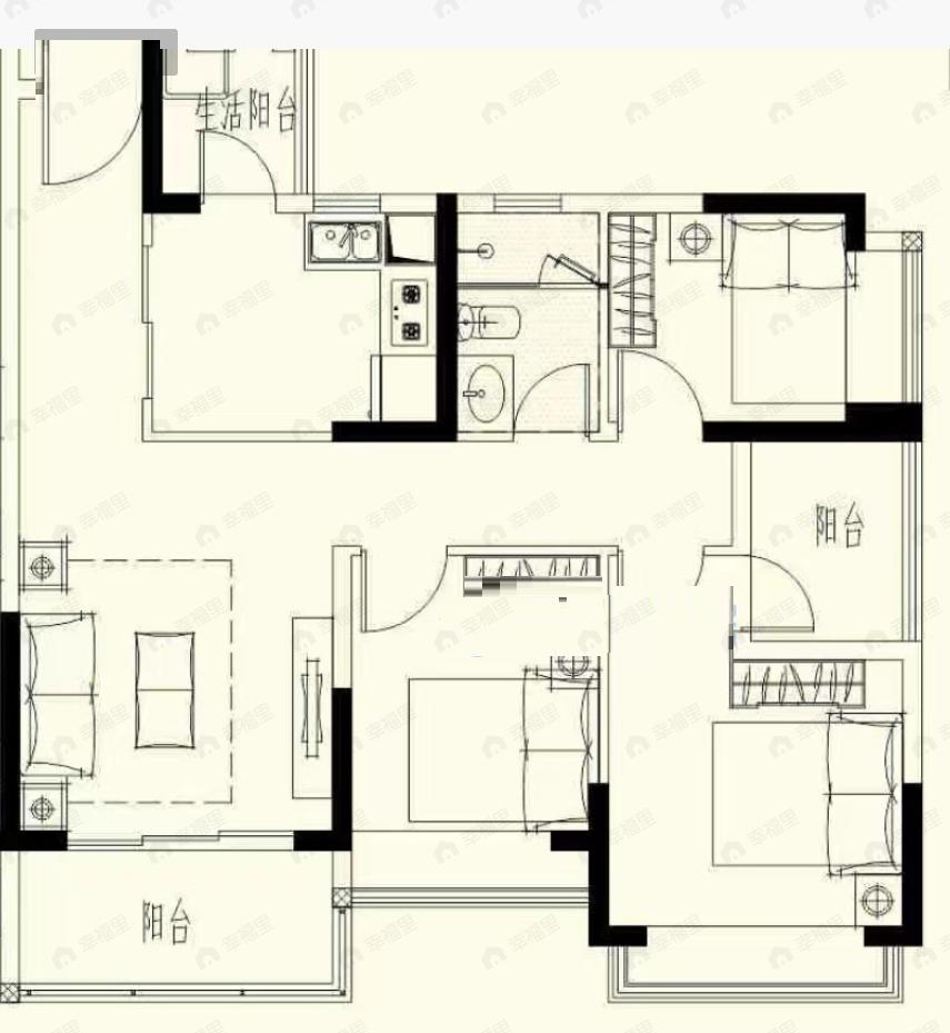 万福花园3室1厅1卫户型图