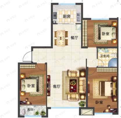 蓝邦海悦府3室2厅1卫户型图
