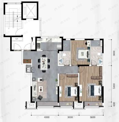 豪邦锦上3室2厅2卫户型图