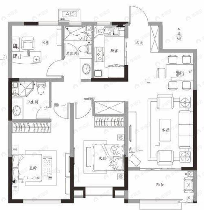 中建锦绣天地·雁知风3室2厅2卫户型图