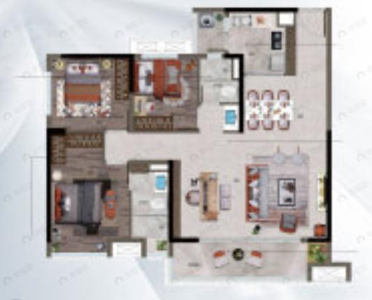 3室2厅2卫建面122平户型图