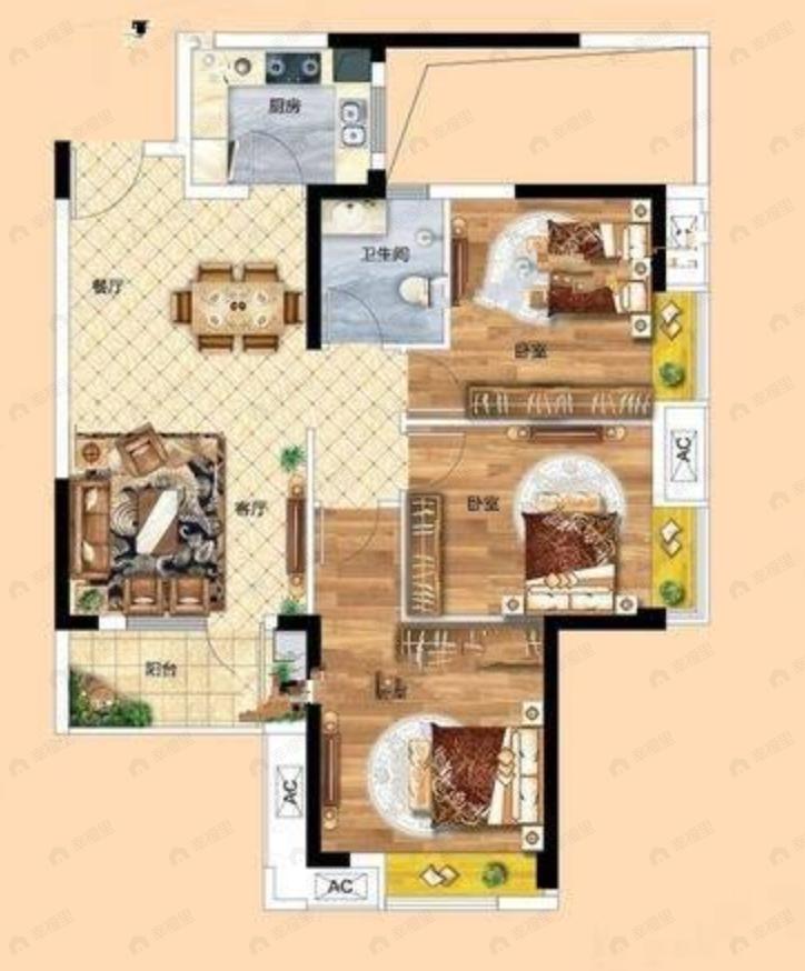 华星融城3室2厅1卫户型图