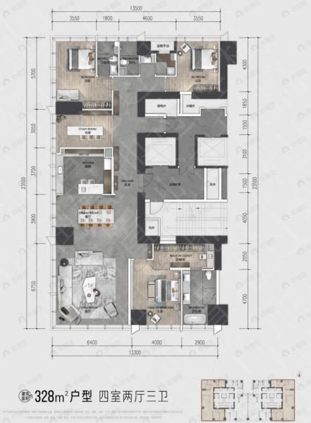 华润置地瑞玺4室2厅3卫户型图
