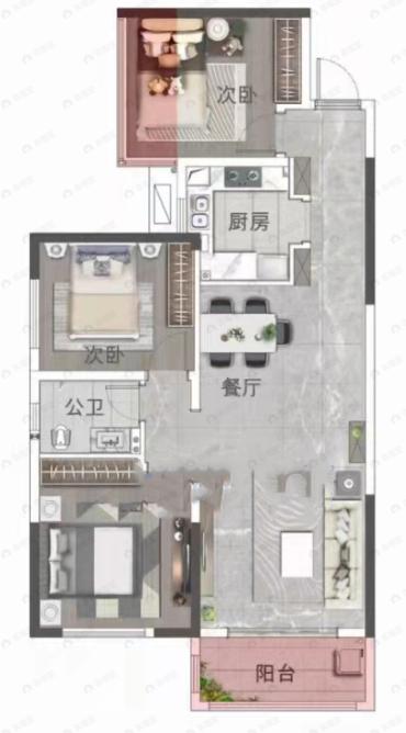 金富湘江悦城3室2厅1卫户型图