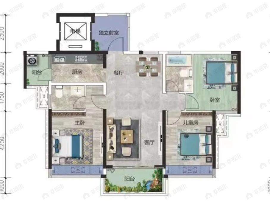 滨江和院3室2厅2卫户型图