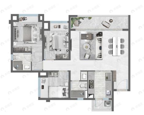 保利拾光年3室2厅2卫户型图