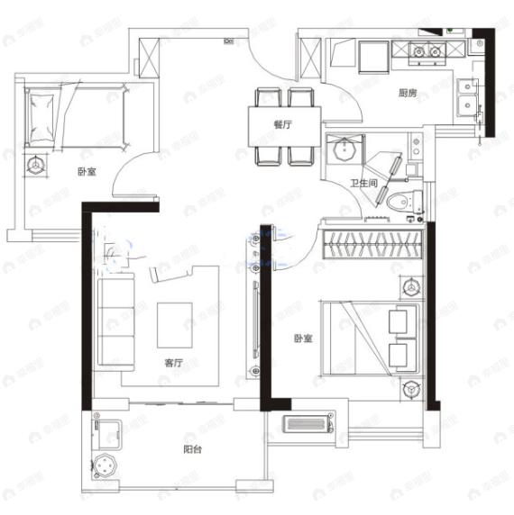 兰江公园里2室2厅1卫户型图