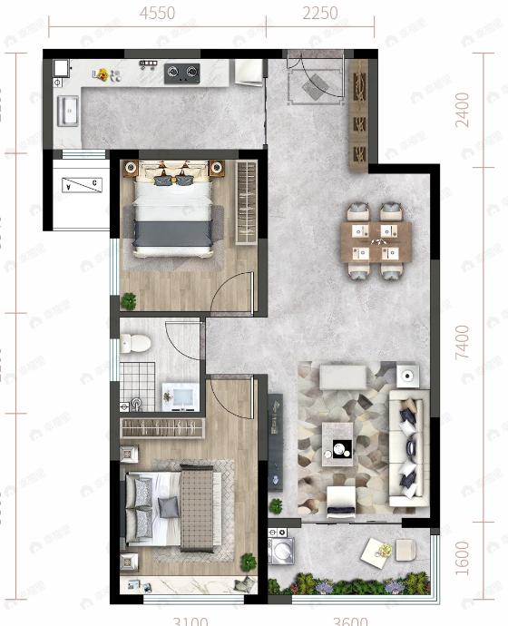 中铁琉森水岸2室2厅1卫户型图
