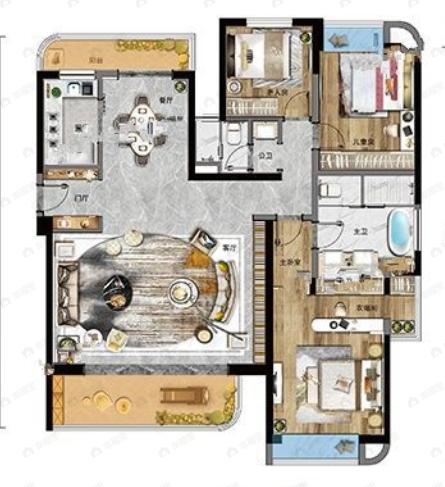 绿地东南亚中心3室2厅2卫户型图