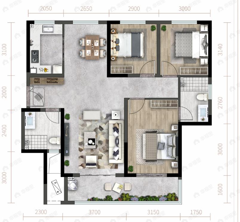 中铁琉森水岸3室2厅2卫户型图