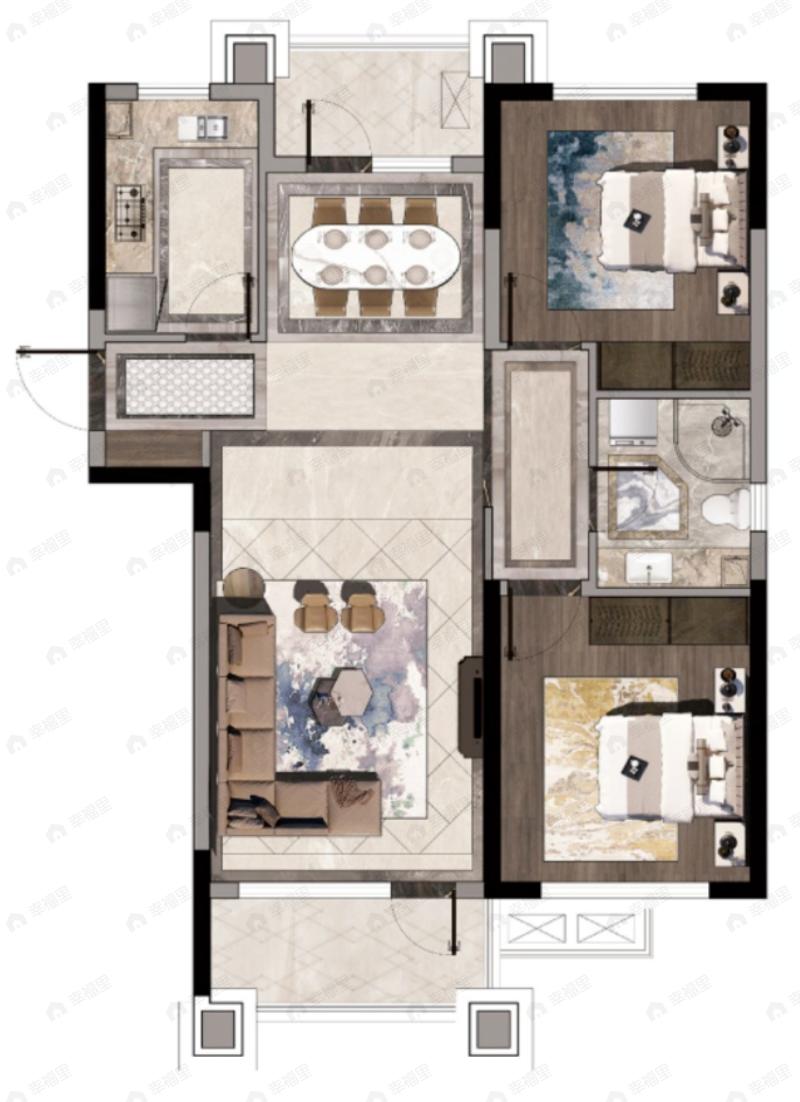 月伴湾2室2厅1卫户型图