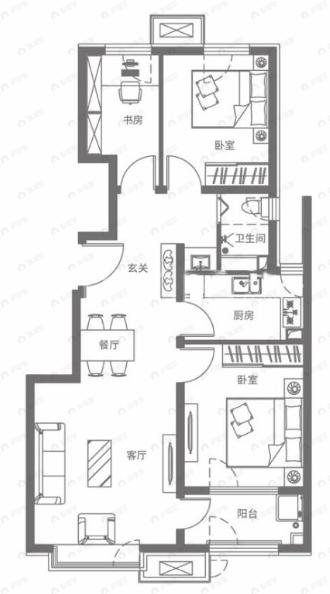 京能雍清丽苑3室2厅1卫户型图