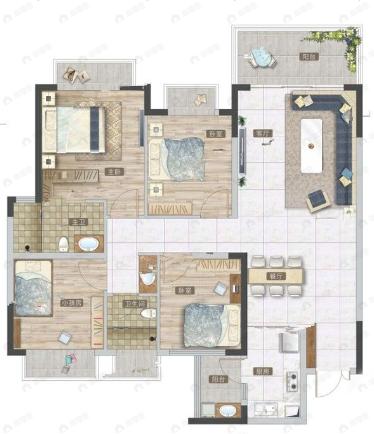 路桥融创茂4室2厅2卫户型图