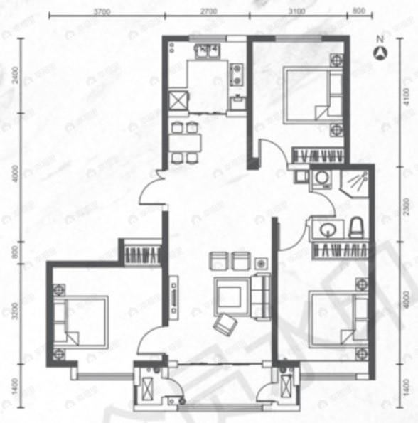 棕榈西园3室2厅1卫户型图