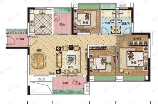 荔园悦享花醍3室2厅2卫户型图