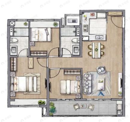 时代艺境拾光艺境园3室2厅2卫户型图