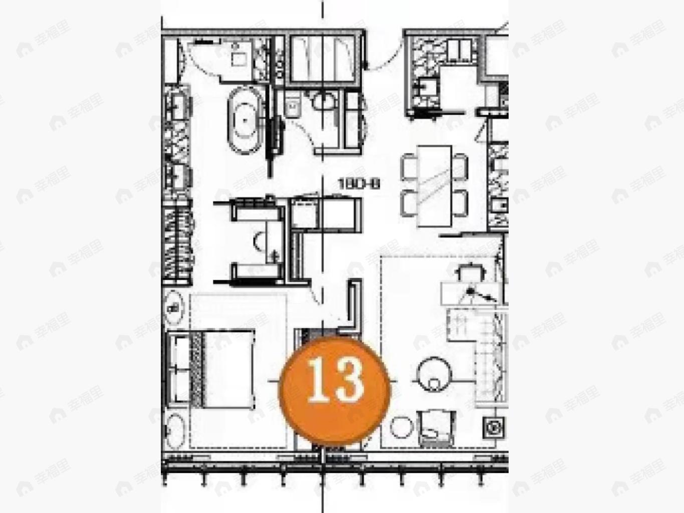 1室2厅1卫建面128m²南户型图
