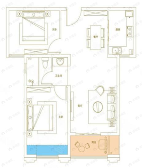 海林康桥官邸2室2厅1卫户型图