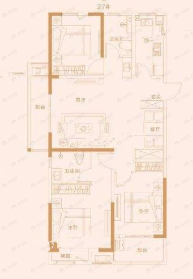 路劲国际城3室2厅2卫户型图