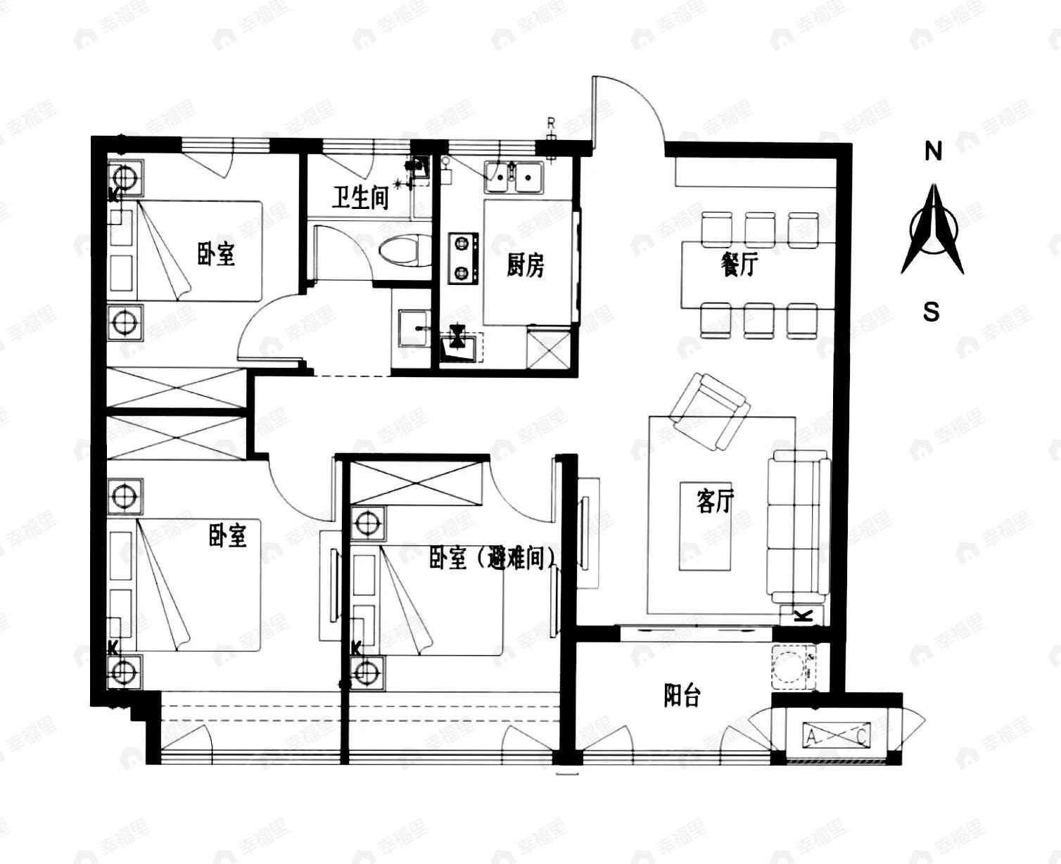 兰州蘭园3室2厅1卫户型图