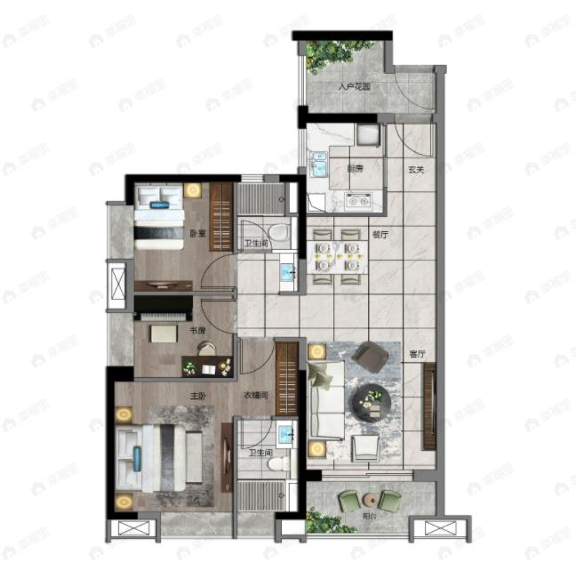 中国铁建海语熙岸3室2厅2卫户型图
