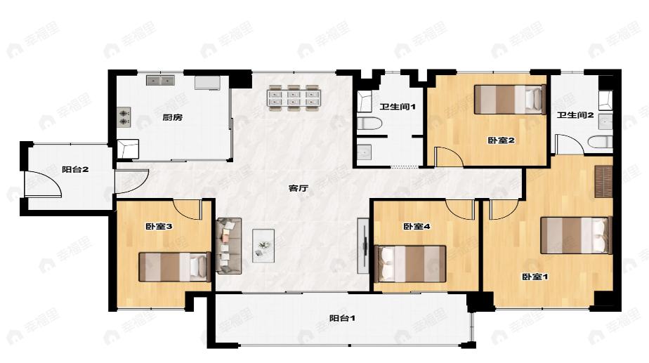 保利罗兰国际4期4室2厅2卫户型图