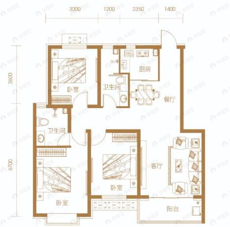 金秋小区3室2厅2卫户型图