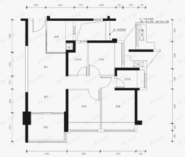 鸿荣源尚云3室2厅2卫户型图
