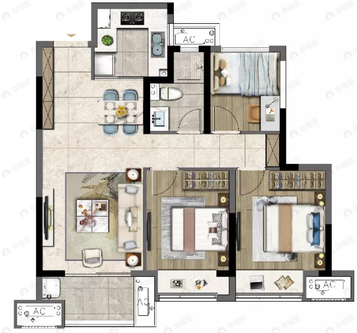 建发御璟湾3室2厅1卫户型图