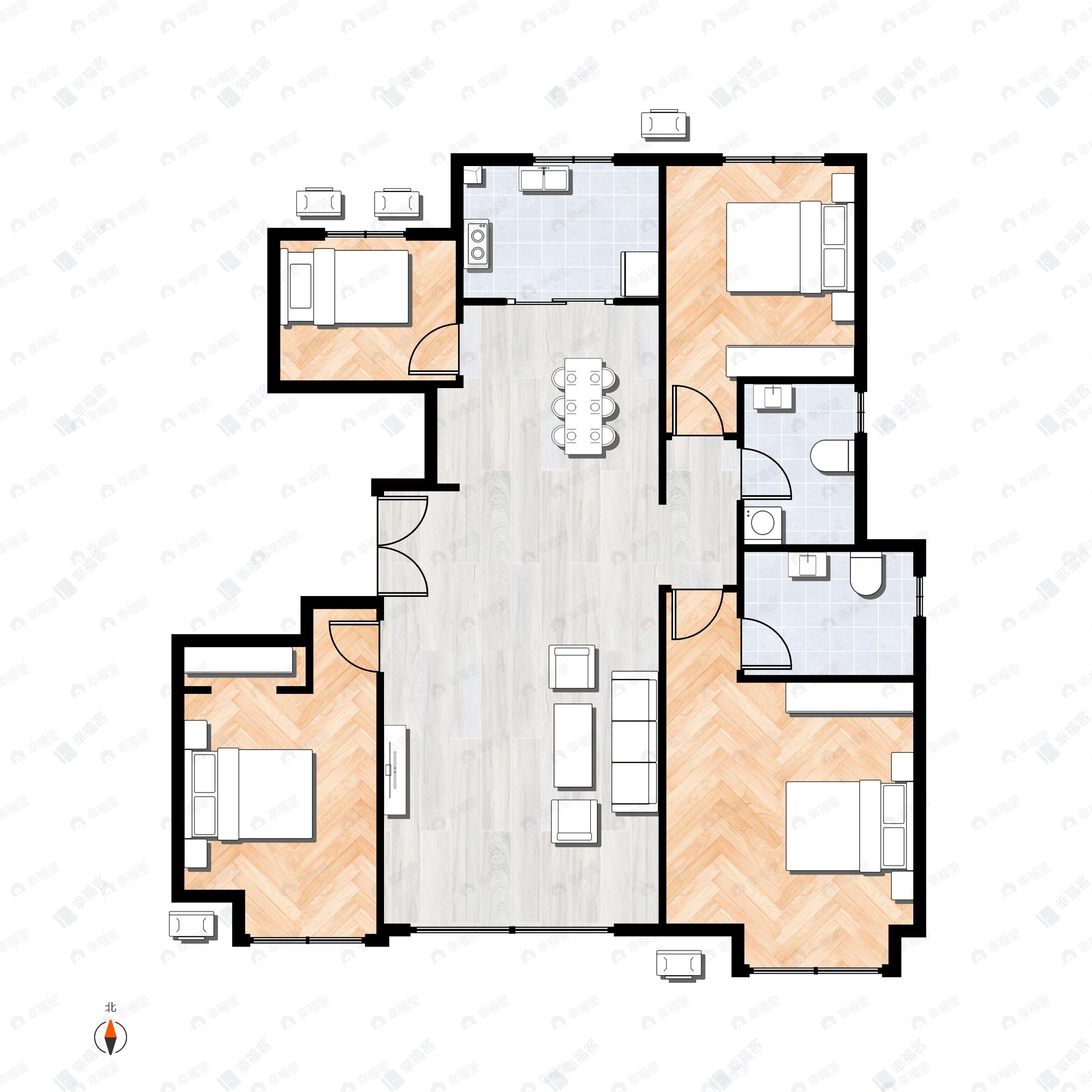 檀香府3室2厅2卫户型图