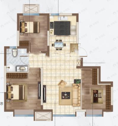中建玖棠府3室2厅1卫户型图