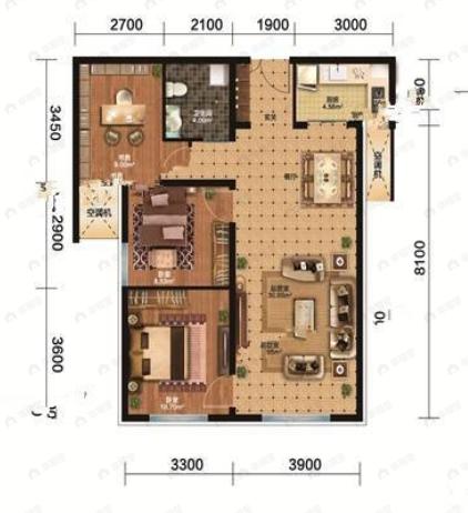 3室2厅1卫建面100平户型图