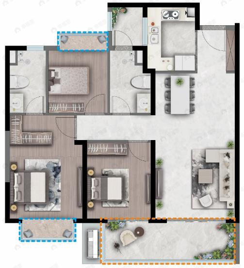 保利明玥半山3室2厅2卫户型图