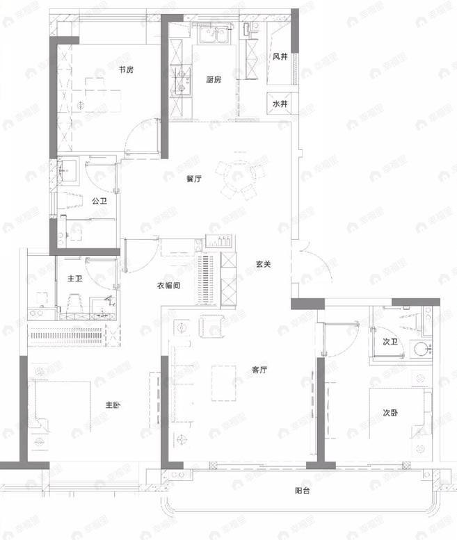 武汉城建光彩国际3室2厅3卫户型图