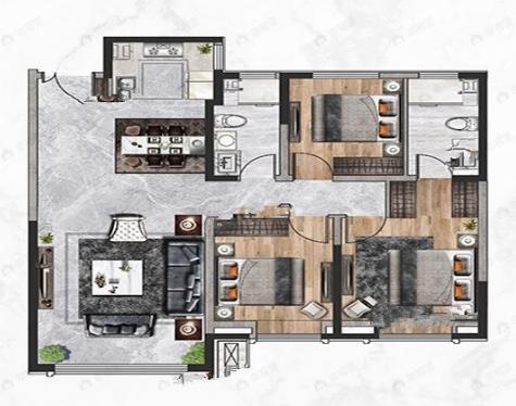 3室2厅2卫建面119平南|北户型图